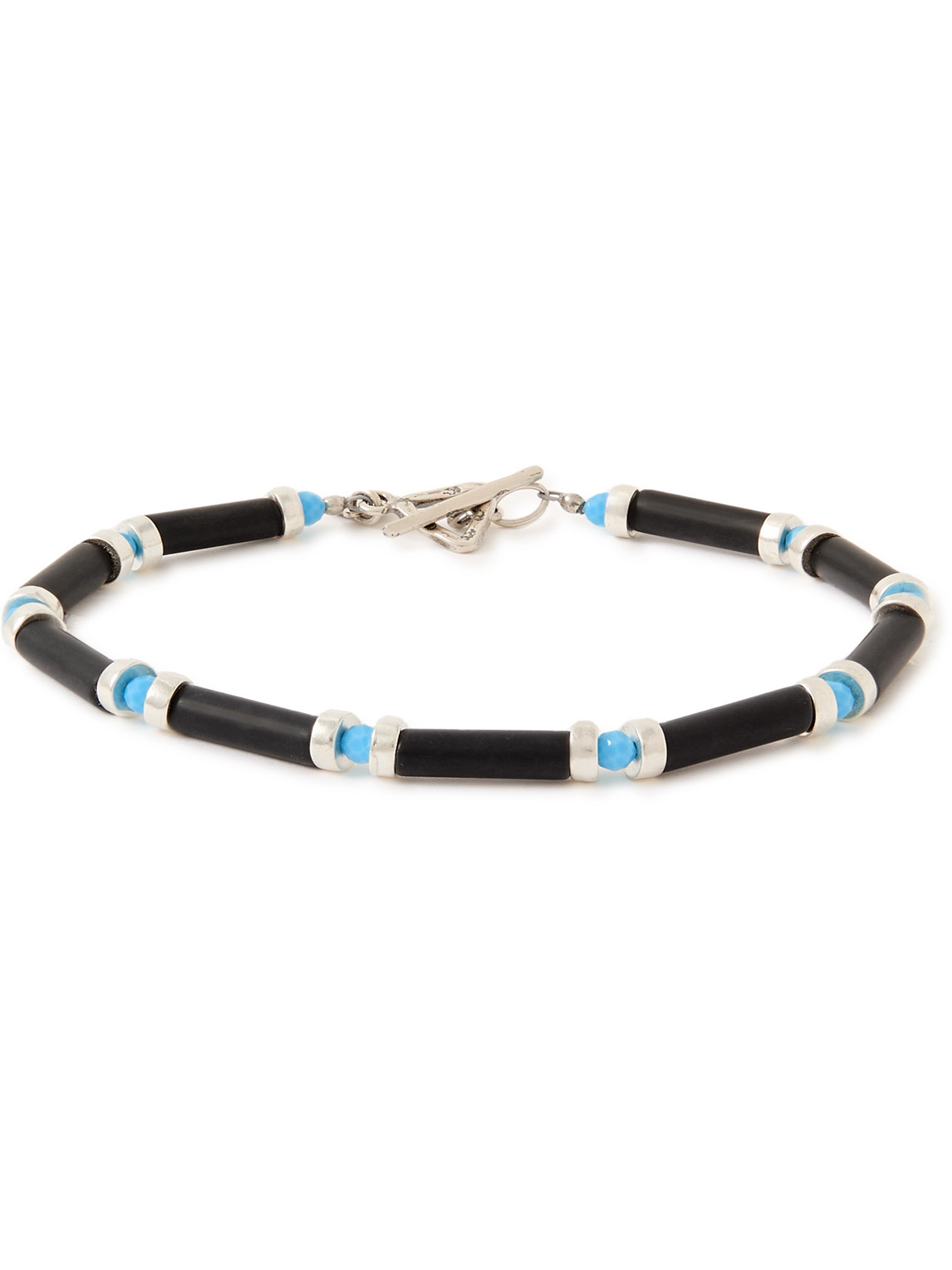 Peyote Bird Brendan Silver, Turquoise And Onyx Beaded Bracelet In Blue