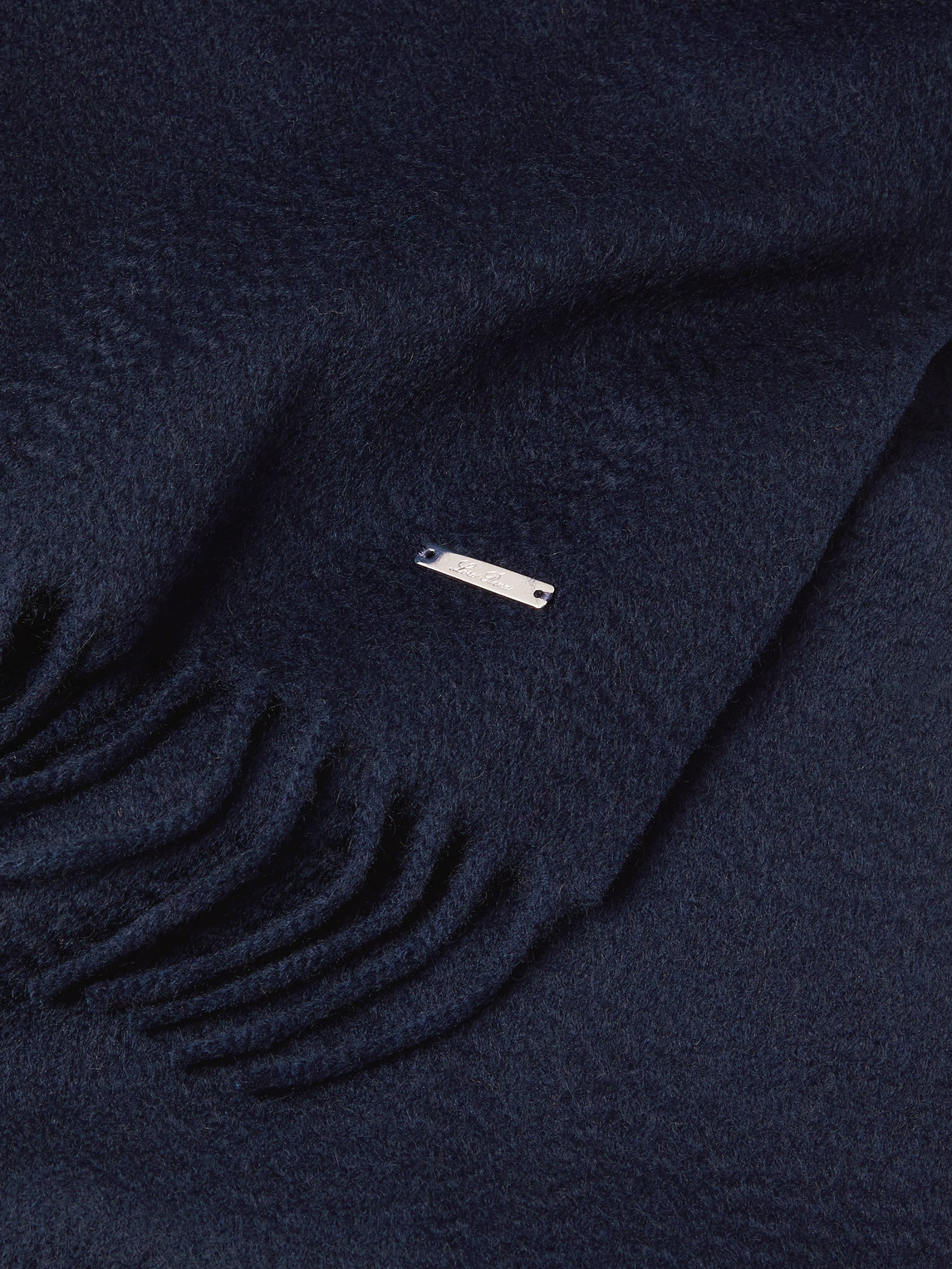Shop Loro Piana Logo-embellished Fringed Cashmere Scarf In Blue