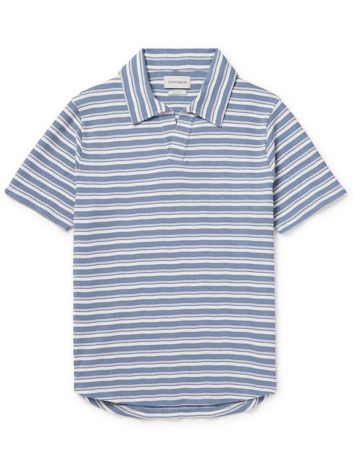 Oliver Spencer Austell Striped Knitted Polo Shirt In Blue