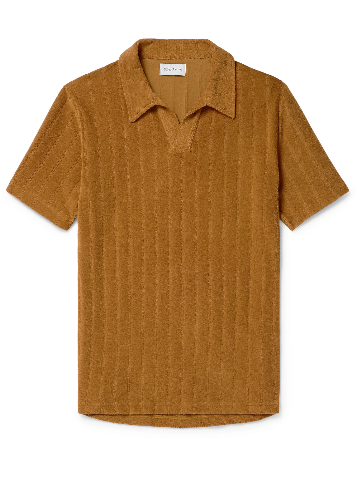 Oliver Spencer Austell Striped Cotton-blend Terry Polo Shirt In Orange
