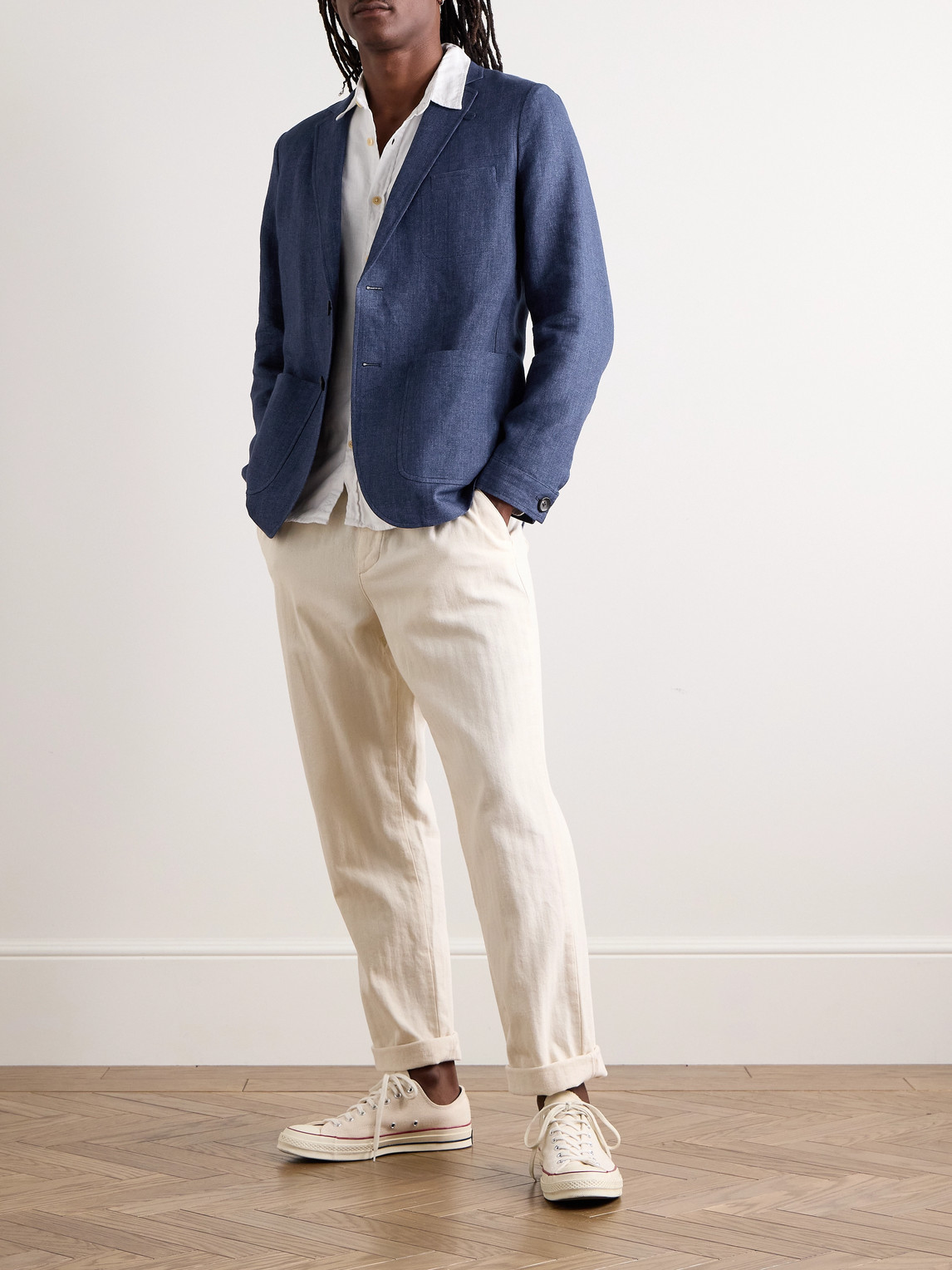 Shop Oliver Spencer Theobald Slim-fit Unstructured Linen Blazer In Blue