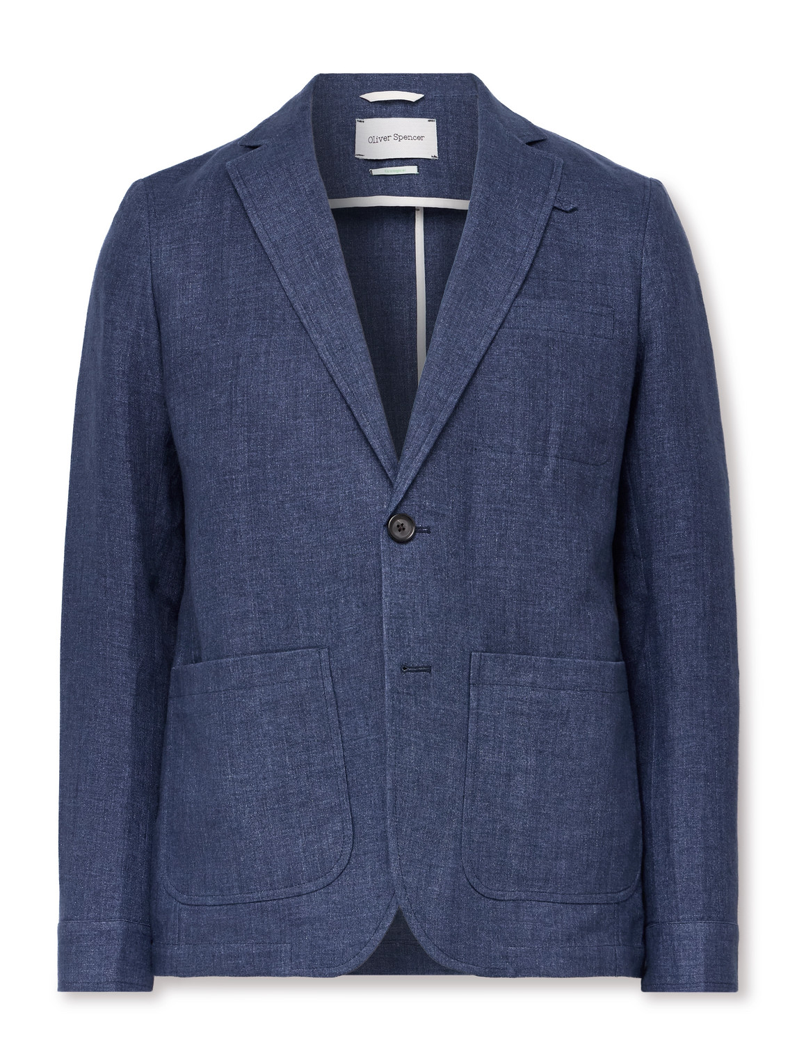 Oliver Spencer Theobald Slim-fit Unstructured Linen Suit Jacket In Blue