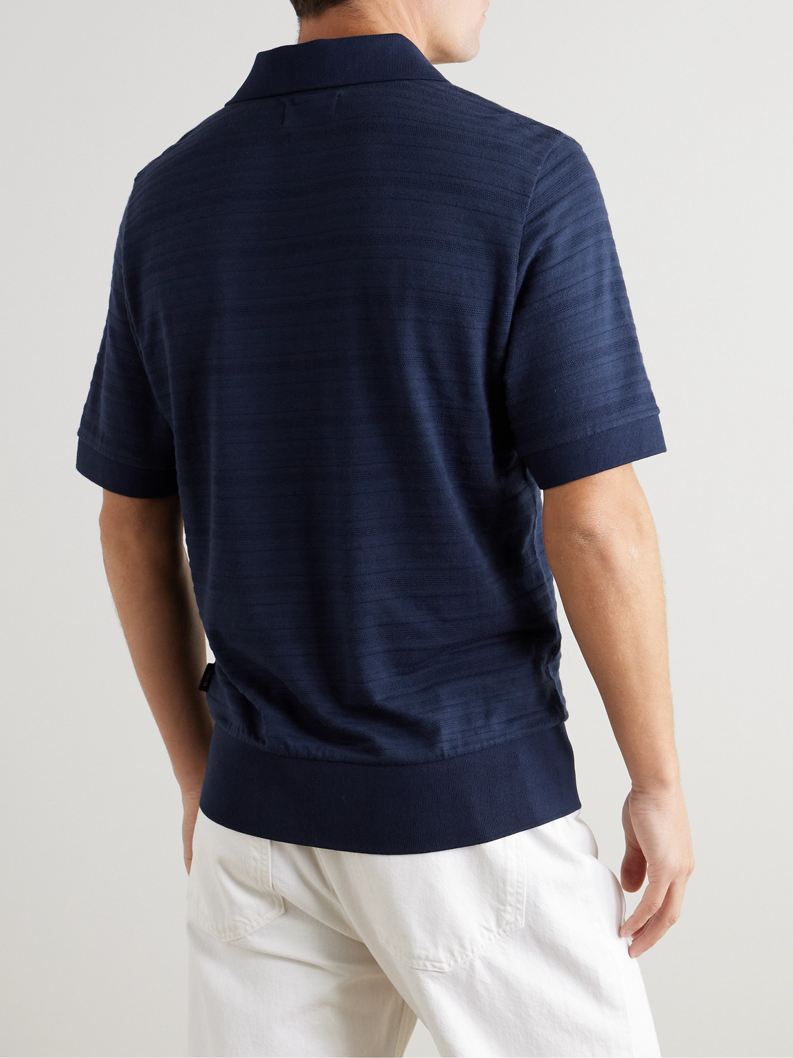 Shop Oliver Spencer Glendale Ribbed-knit Polo Shirt In Blue