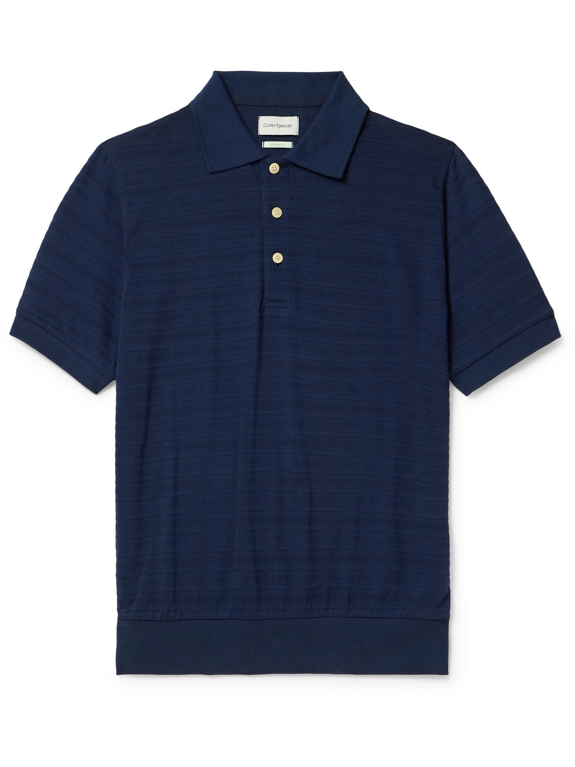 Shop Oliver Spencer Glendale Ribbed-knit Polo Shirt In Blue