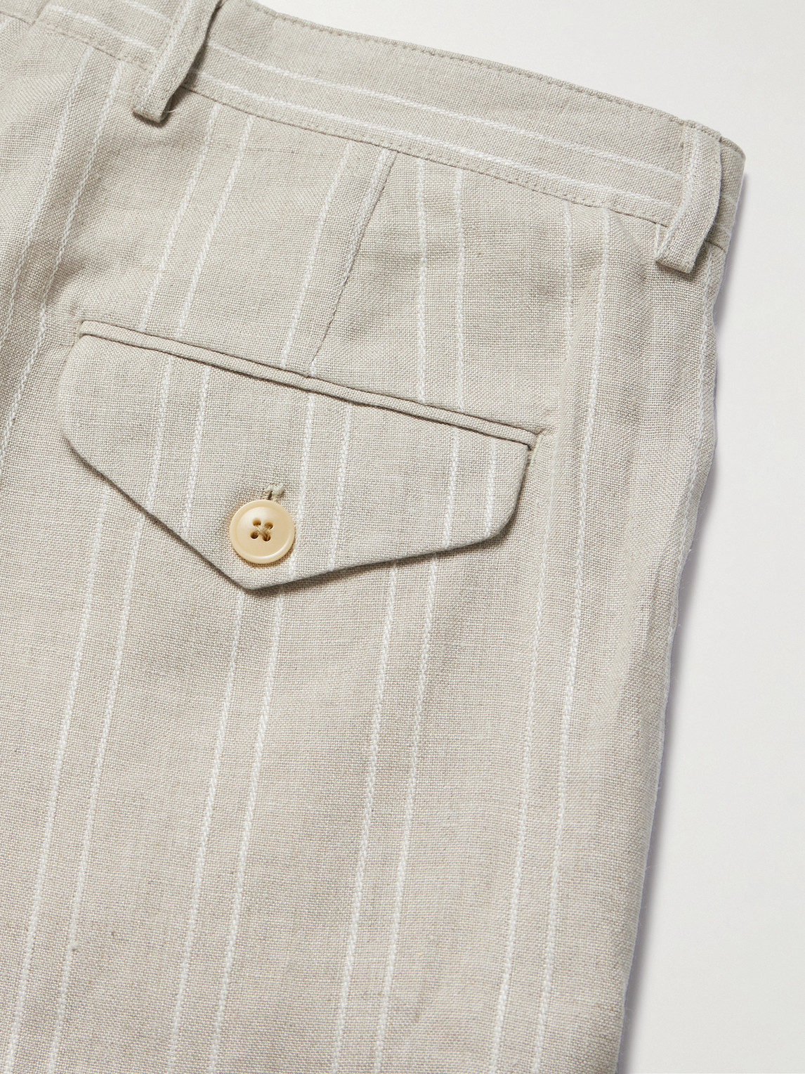 Shop Oliver Spencer Claremont Tapered Pleated Striped Linen Trousers In Neutrals