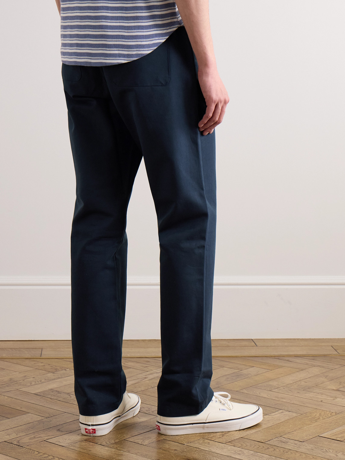 Shop Oliver Spencer Straight-leg Cotton-drill Drawstring Trousers In Blue