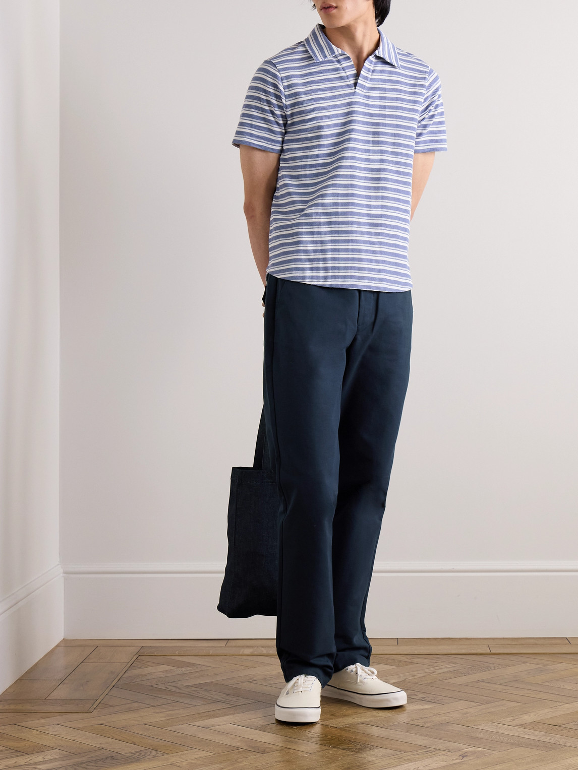 Shop Oliver Spencer Straight-leg Cotton-drill Drawstring Trousers In Blue