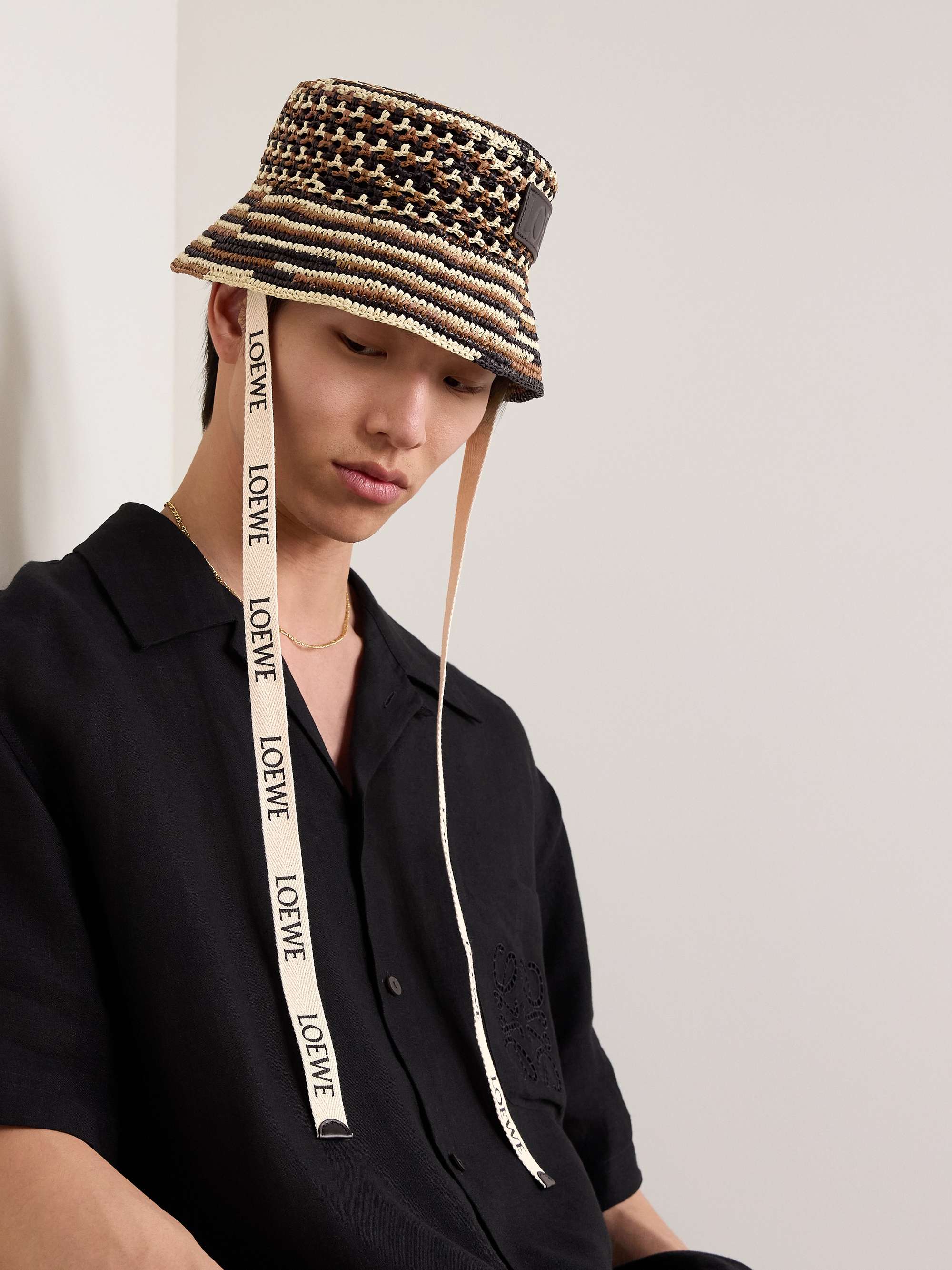 LOEWE Paula s Ibiza Leather and Webbing Trimmed Striped Raffia Bucket Hat for Men MR PORTER