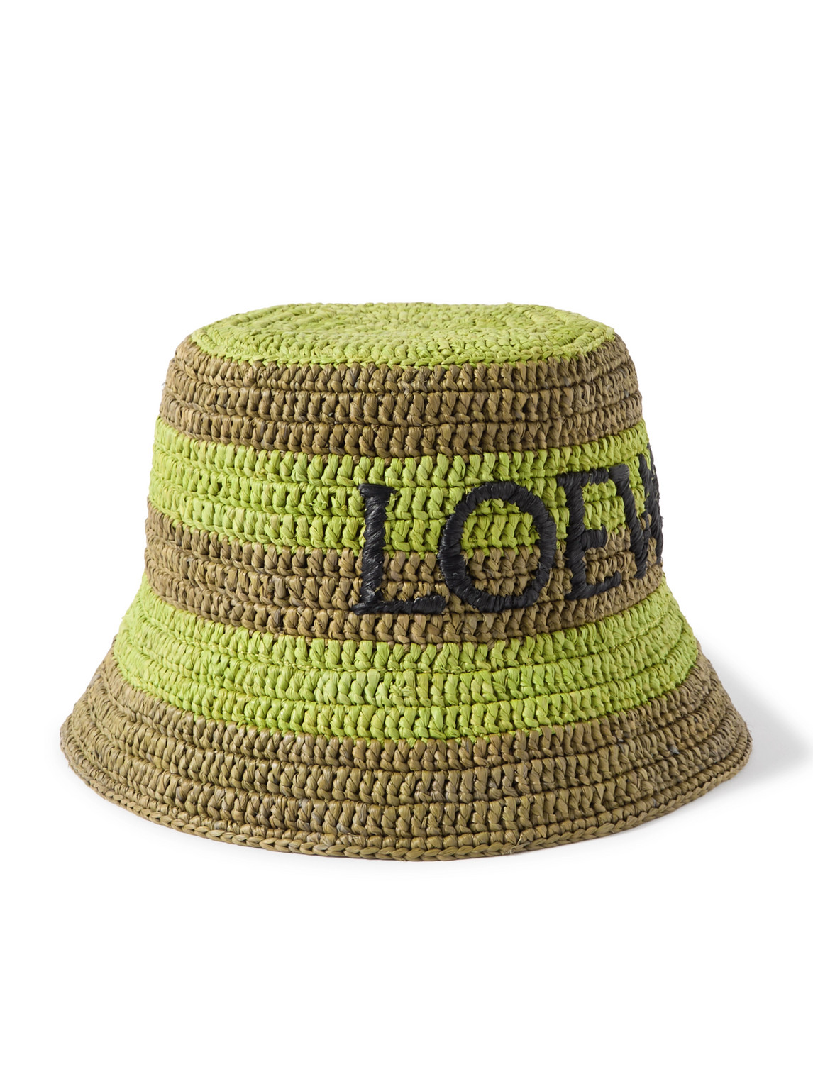 Shop Loewe Logo-embroidered Striped Raffia Bucket Hat In Green