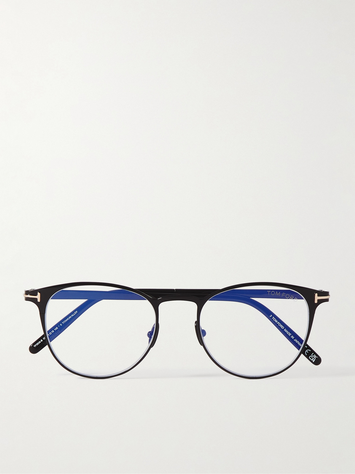 Tom Ford Round-frame Titanium Blue Light-blocking Optical Glasses In Black