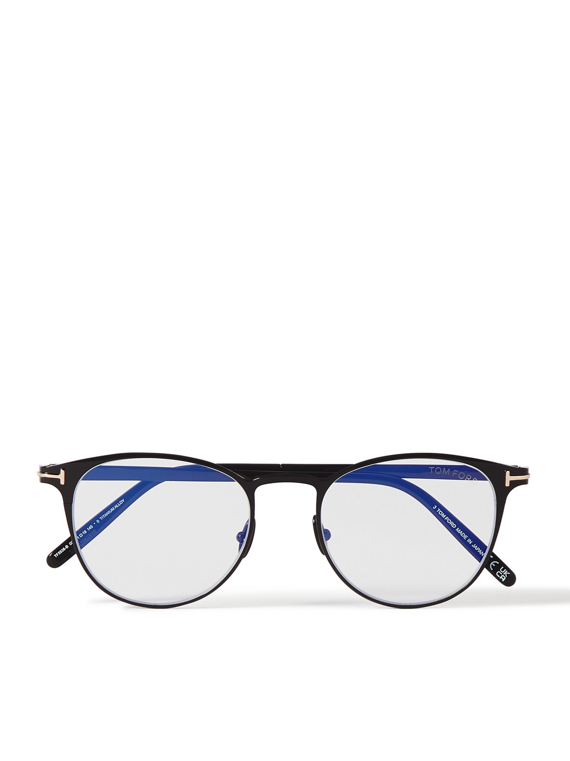 Tom Ford Round-frame Titanium Blue Light-blocking Optical Glasses In Black