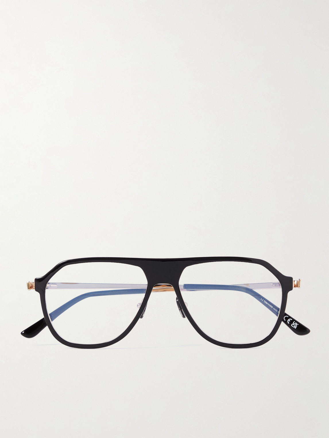 Tom Ford Aviator-style Acetate And Gold-tone Blue Light-blocking Optical Glasses In Black