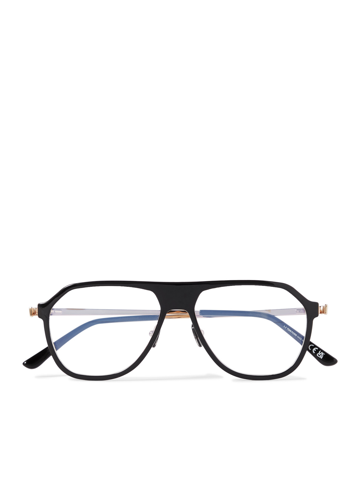 Tom Ford Aviator-style Acetate And Gold-tone Blue Light-blocking Optical Glasses In Black