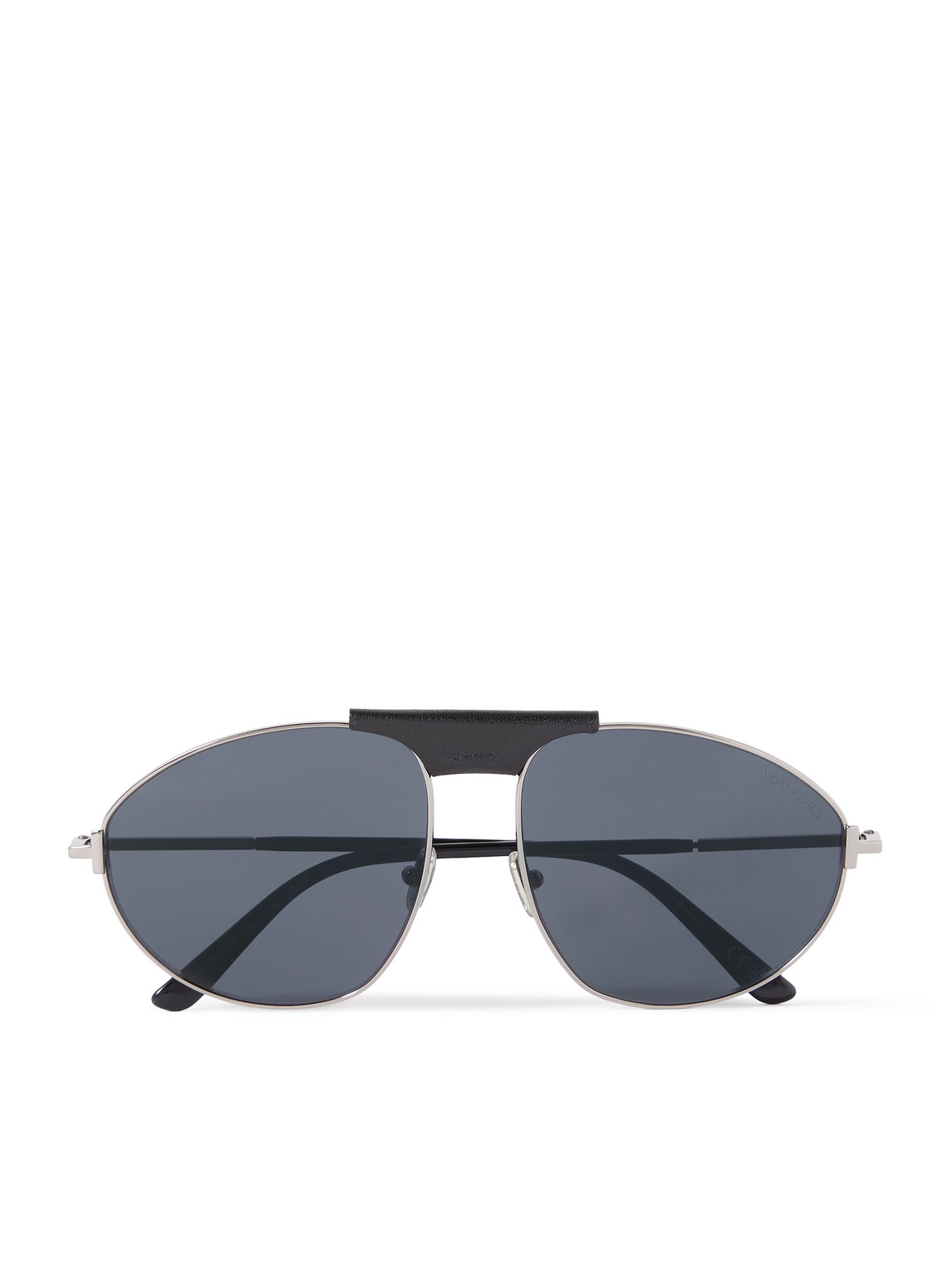 Ken Aviator-Style Leather-Trimmed Silver-Tone Sunglasses