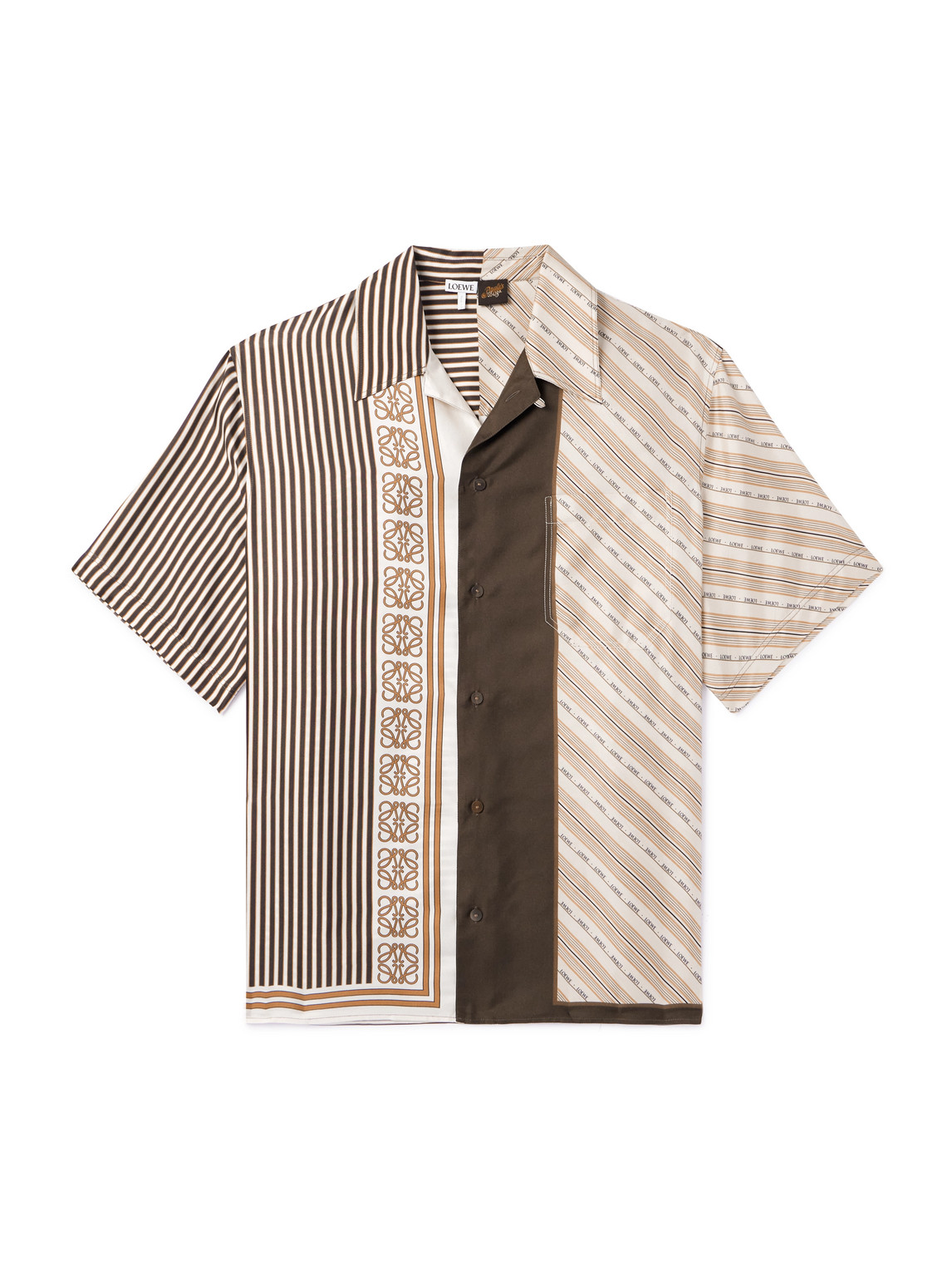 Shop Loewe Paula's Ibiza Convertible-collar Striped Silk-twill Shirt In Neutrals