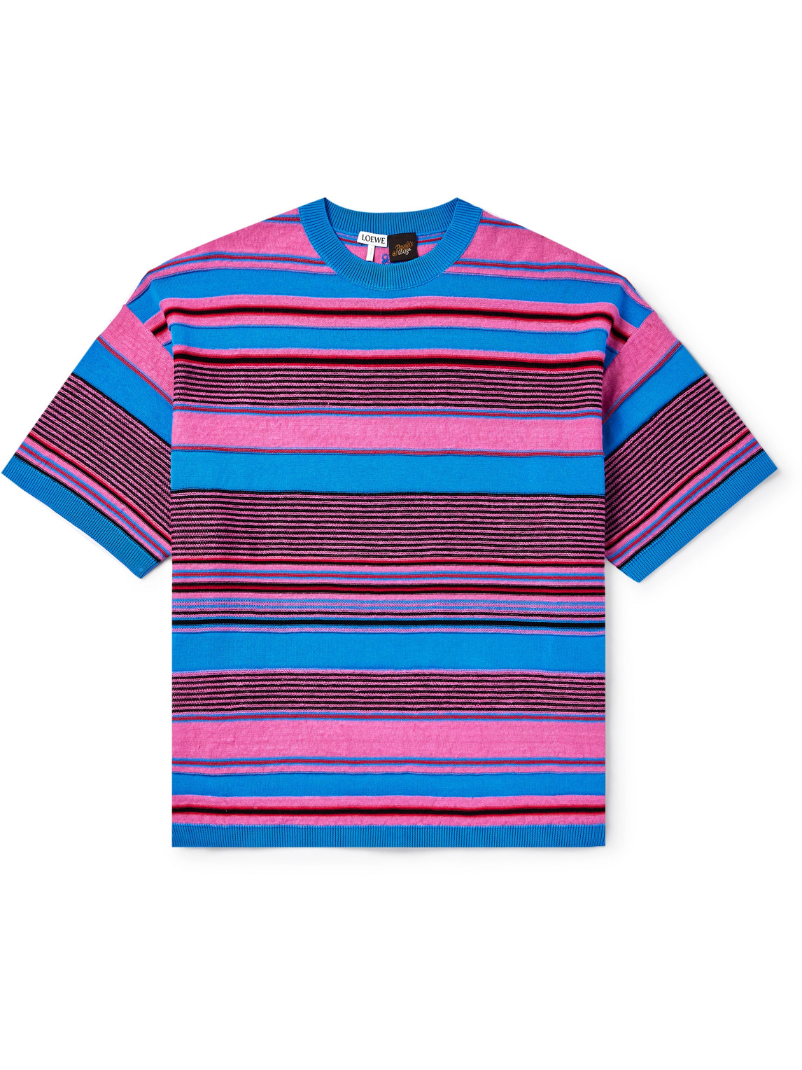 Loewe Paula's Ibiza Striped Cotton And Linen-blend T-shirt In Pink