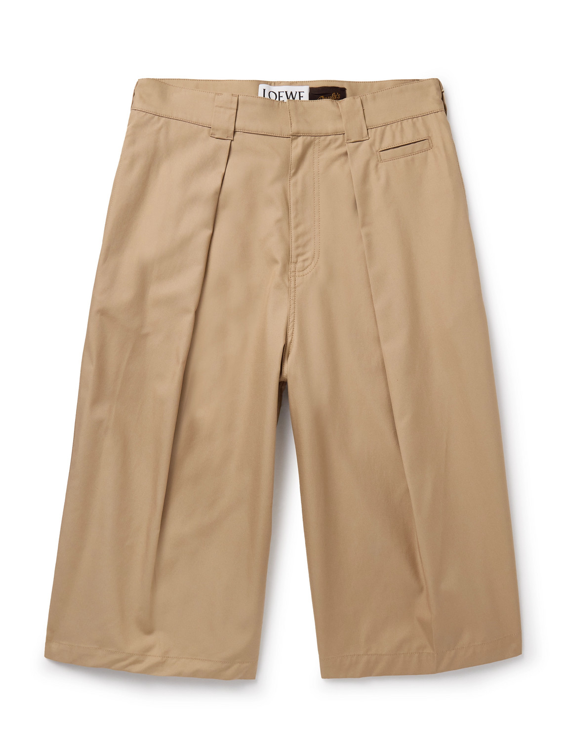 Loewe Paula's Ibiza Wide-leg Pleated Cotton-twill Shorts In Brown