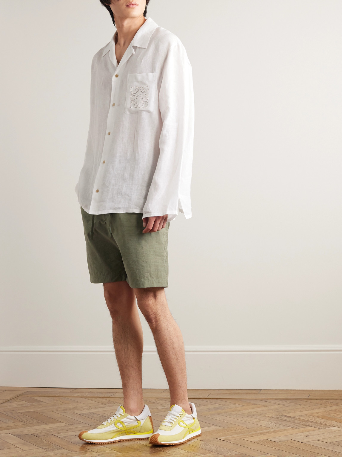 Shop Loewe Paula's Ibiza Wide-leg Cotton-blend Poplin Shorts In Green