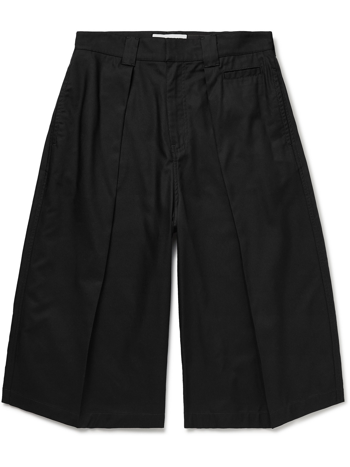 Loewe Paula's Ibiza Wide-leg Pleated Cotton-twill Shorts In Black