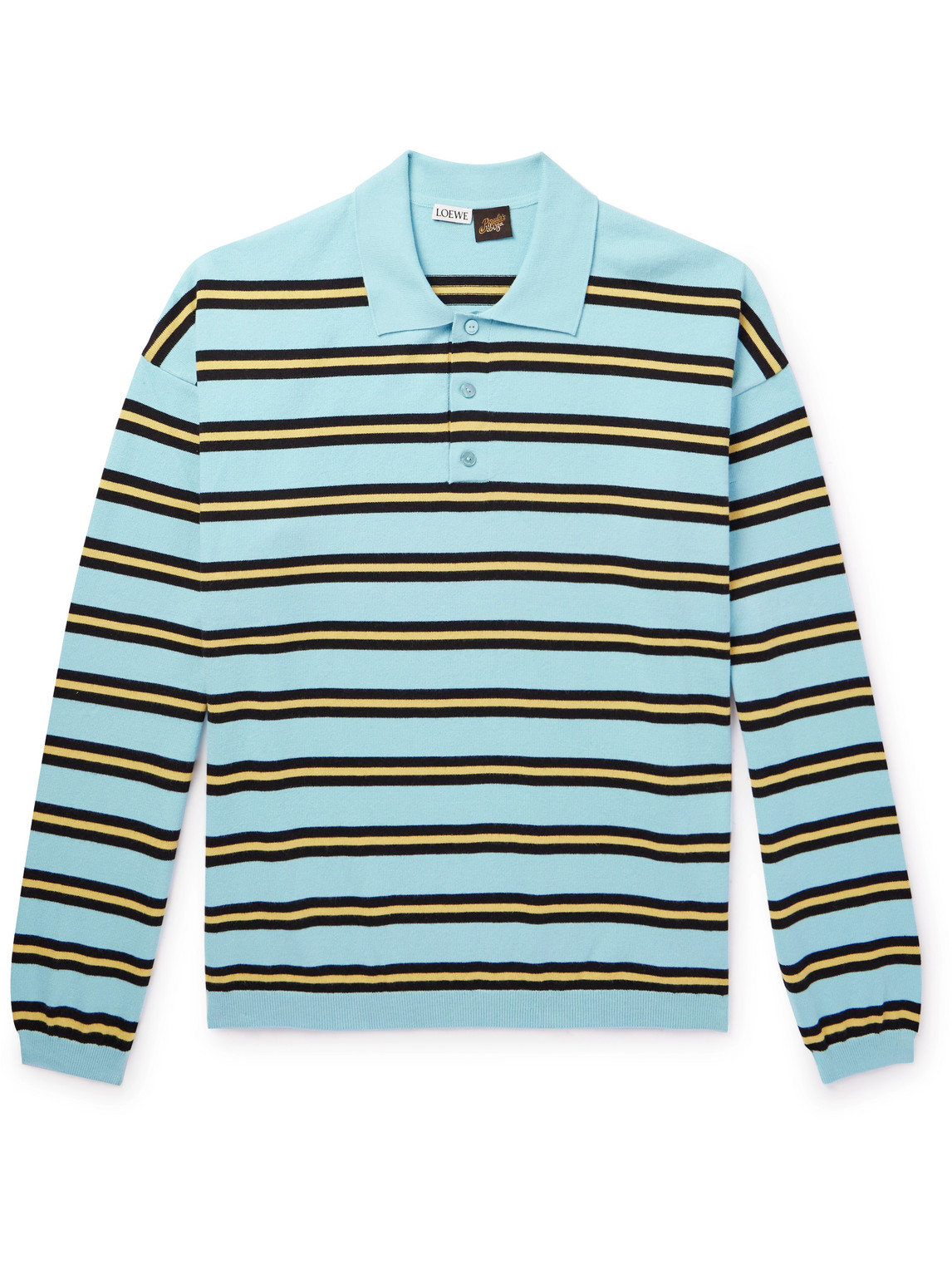 Loewe Paula's Ibiza Striped Cotton Jersey Polo Sweater In Blue