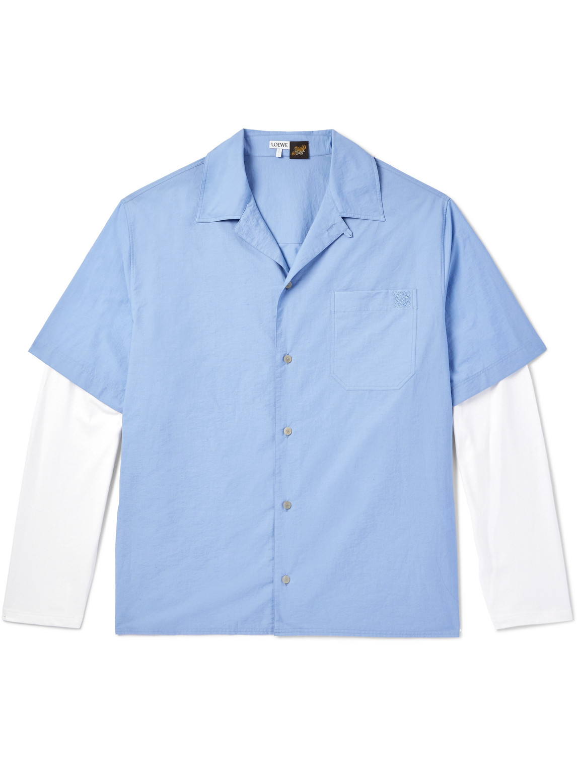 Loewe Paula's Ibiza Convertible-collar Layered Cotton-blend And Cotton-jersey Shirt In Daybreak Blue White