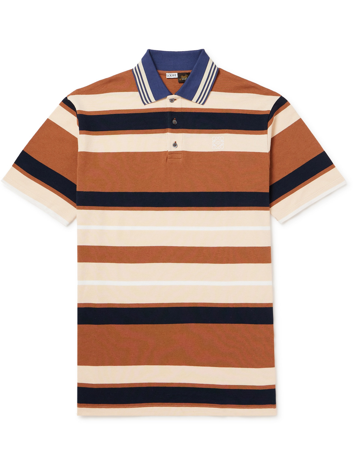 Loewe Paula's Ibiza Striped Cotton And Linen-blend Piqué Polo Shirt In Brown