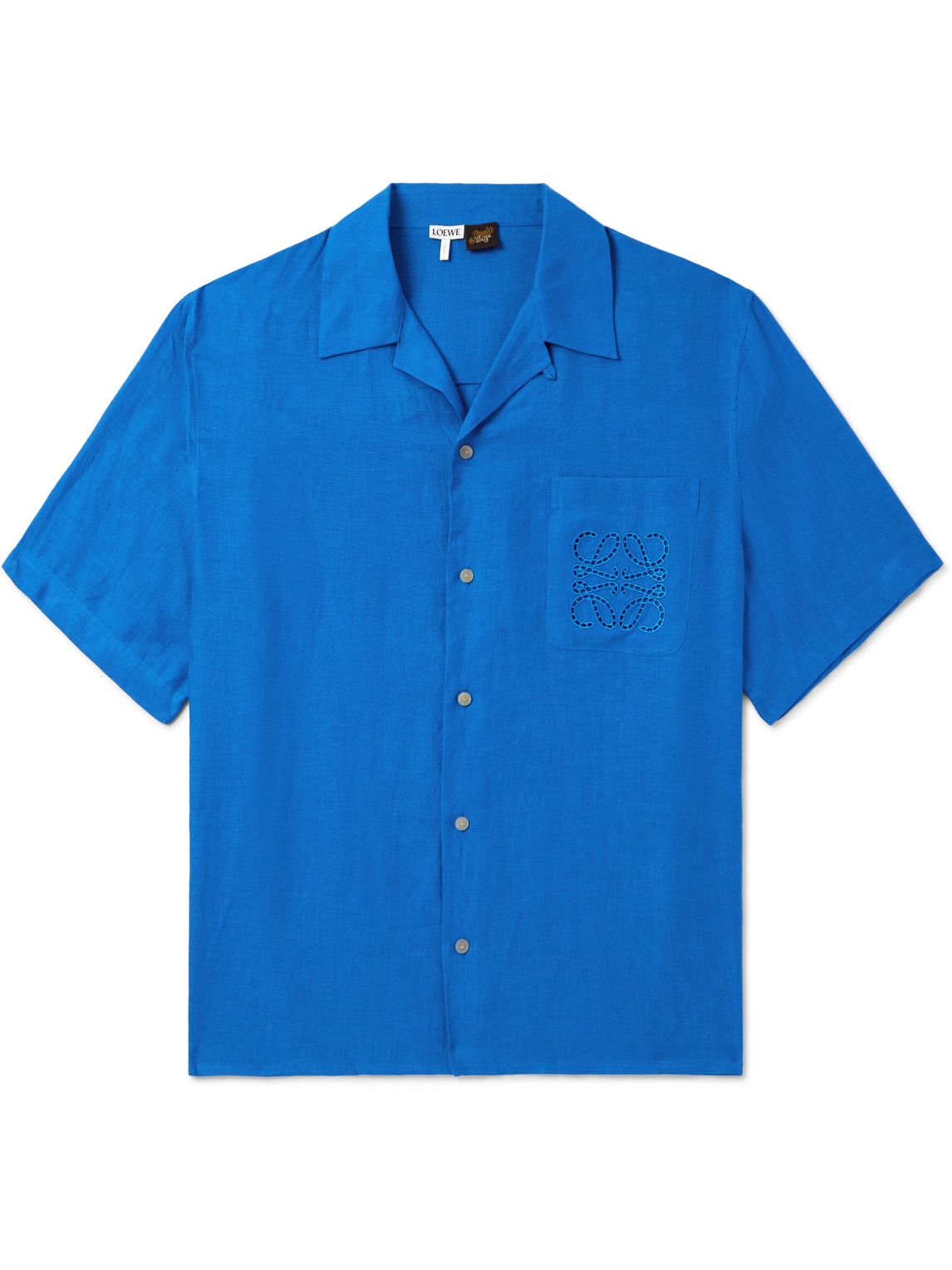 Loewe Paula's Ibiza Convertible-collar Logo-embroidered Linen Shirt In Blue
