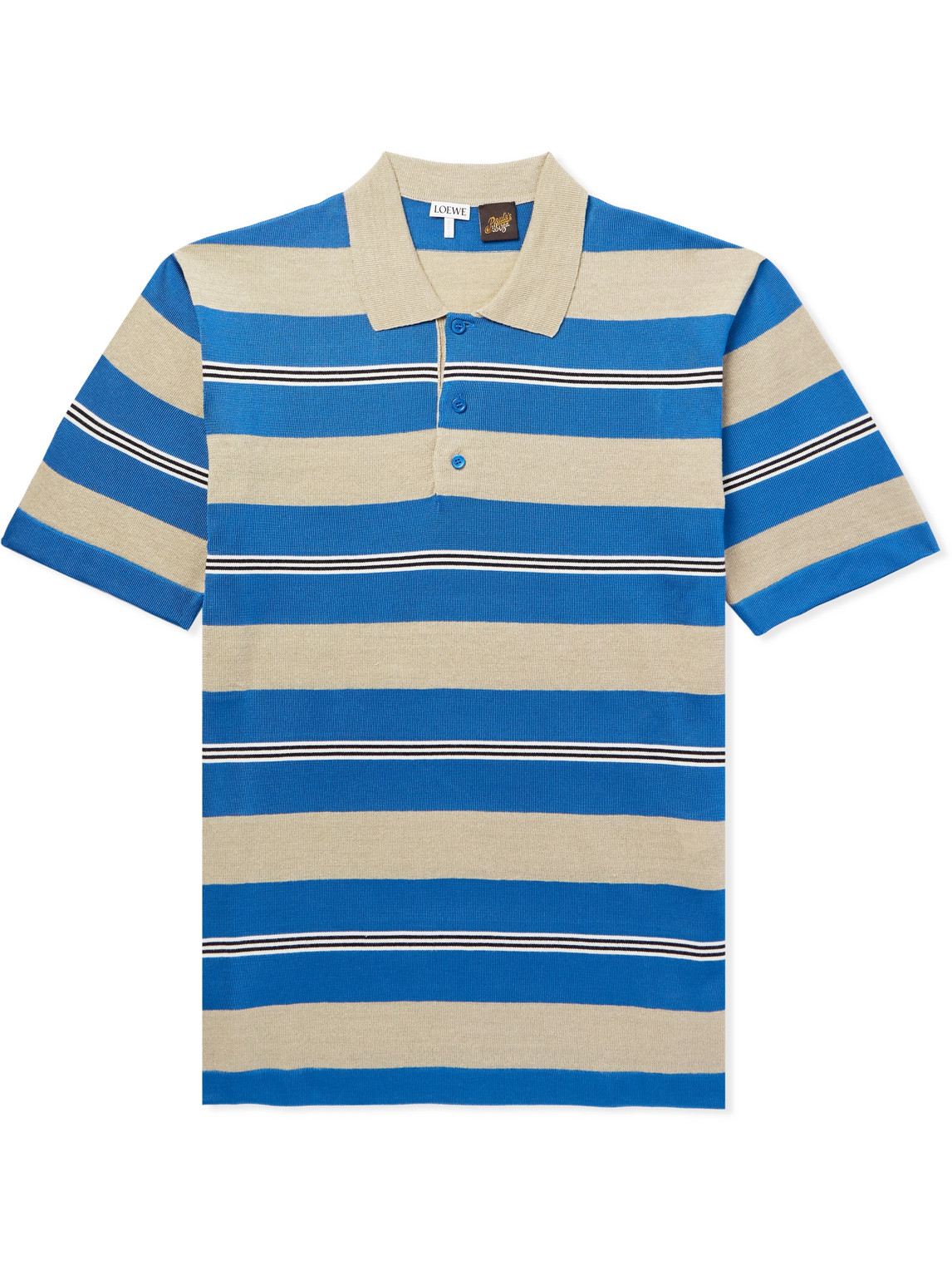 Loewe Paula's Ibiza Striped Silk, Linen And Cotton Polo Shirt In Blue