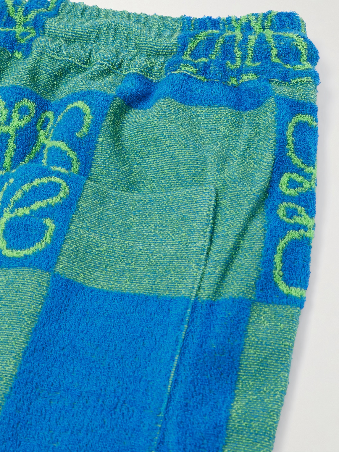 Shop Loewe Paula's Ibiza Cotton-blend Terry-jacquard Drawstring Shorts In Green