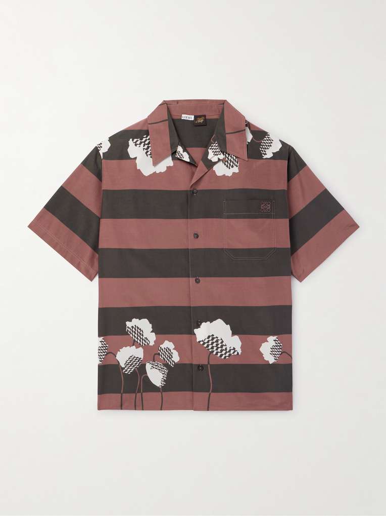 Loewe — + Paula's Ibiza Convertible-Collar Striped Printed Cotton and Silk-Blend Poplin Shirt