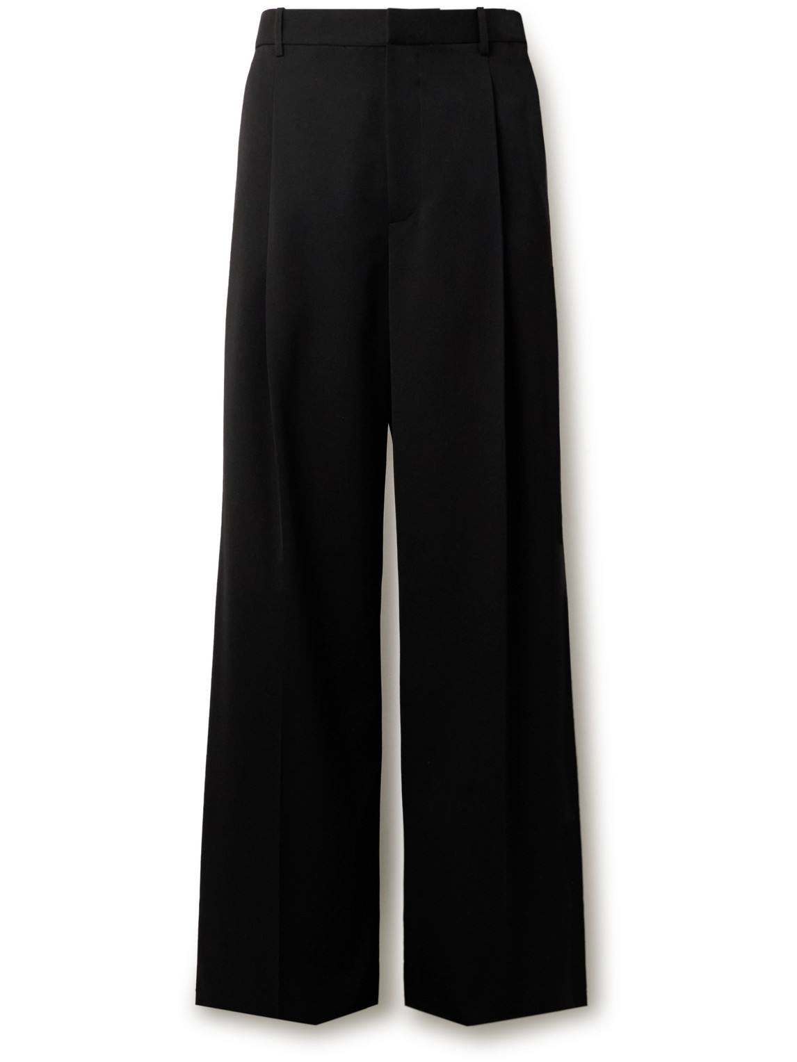Wide-Leg Pleated Grain de Poudre Wool Trousers