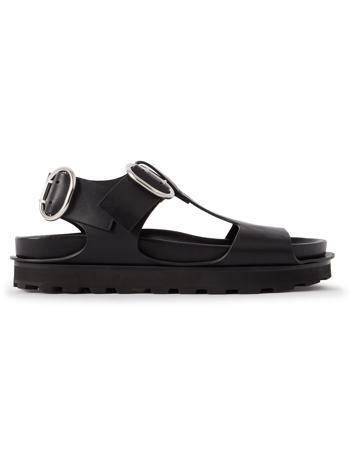 Shop Jil Sander Buckled Leather Sandals In Black