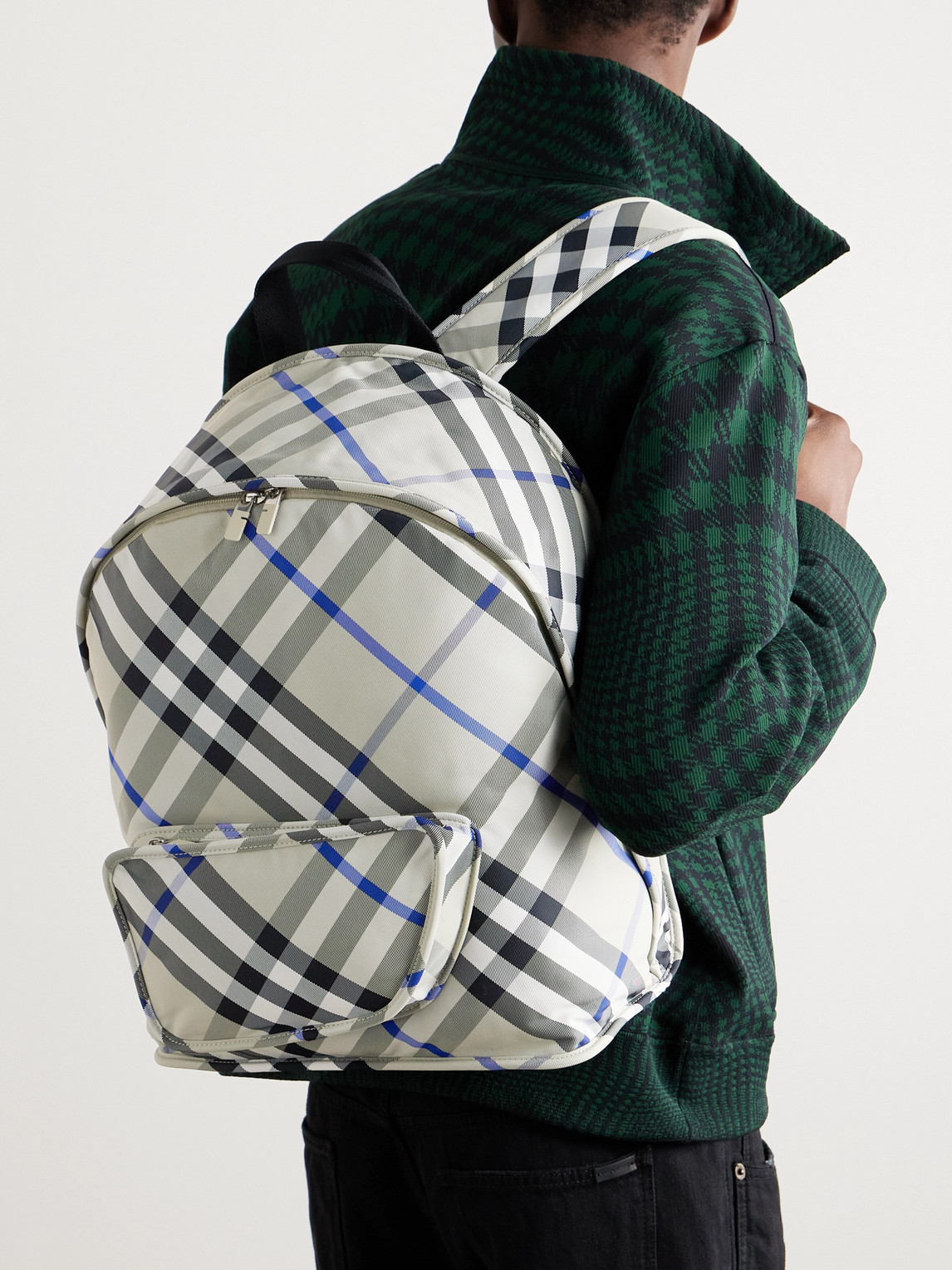 Shop Burberry Checked Nylon-twill Backpack In Green