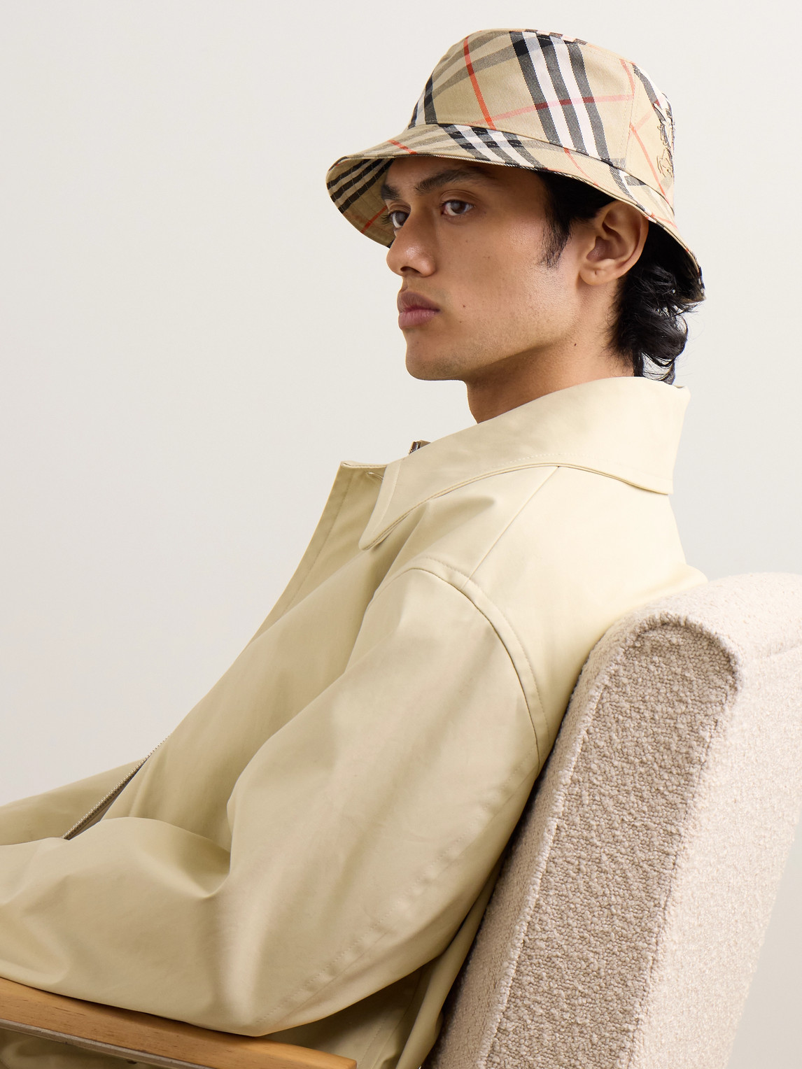 Burberry Logo-appliquéd Checked Twill Bucket Hat In Brown