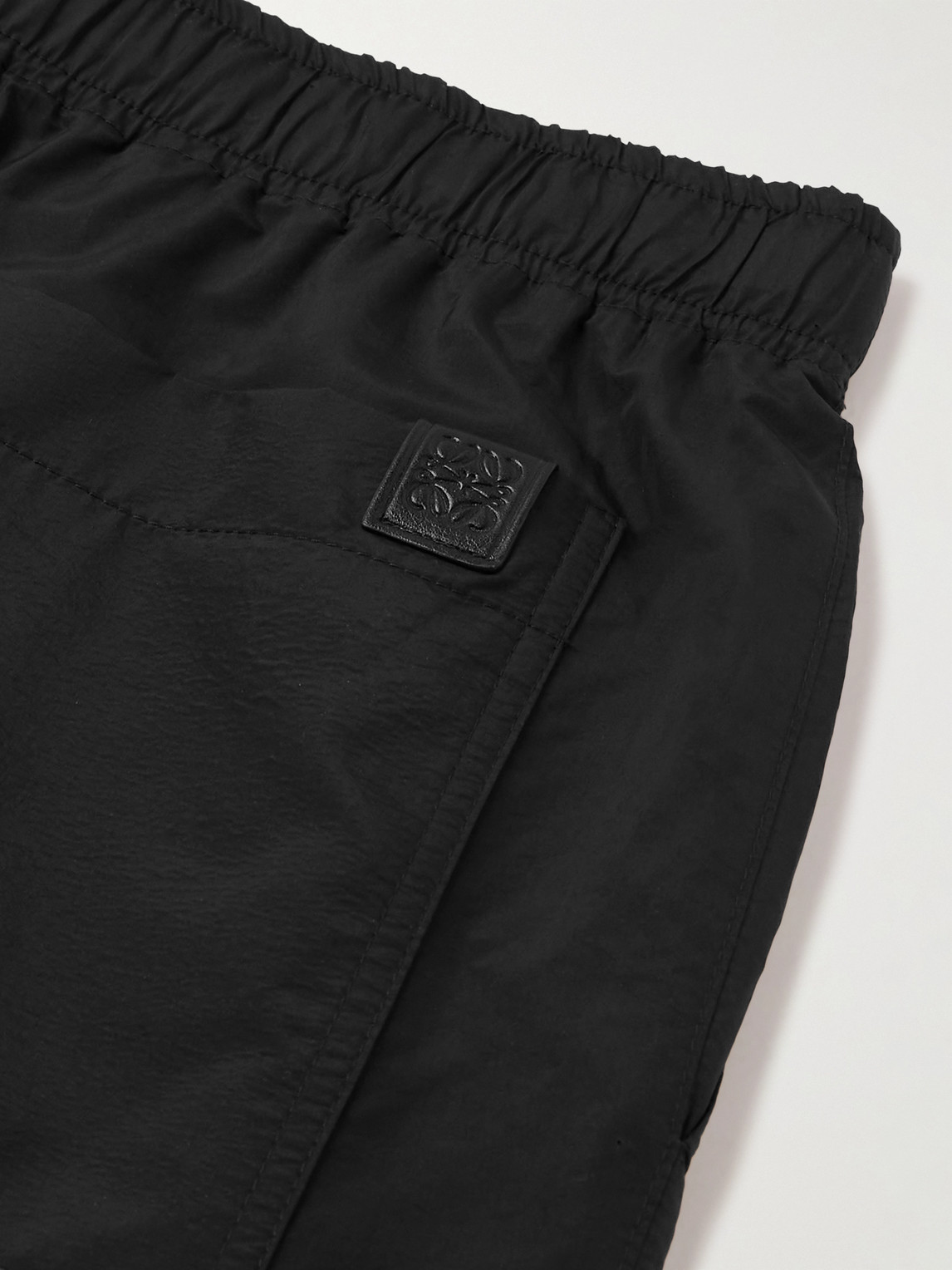 Shop Loewe Leather-trimmed Silk-blend Shorts In Black