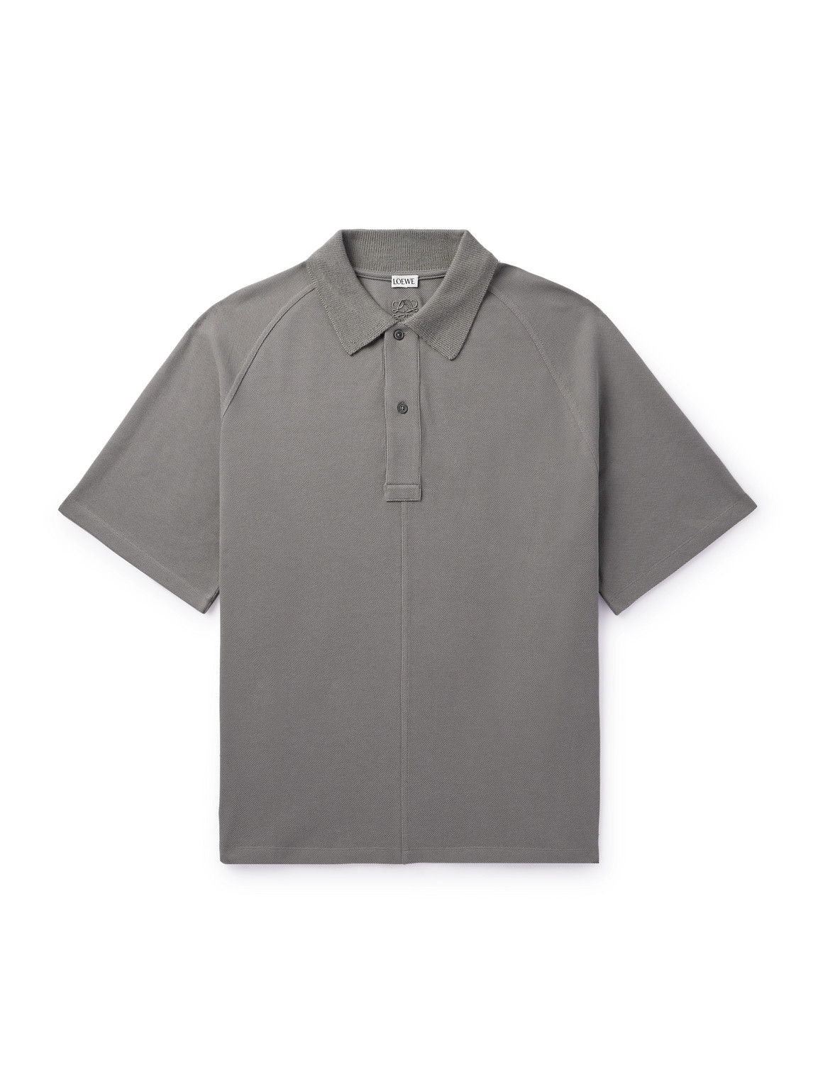 Loewe Logo-embroidered Cotton-piqué Polo Shirt In Gray