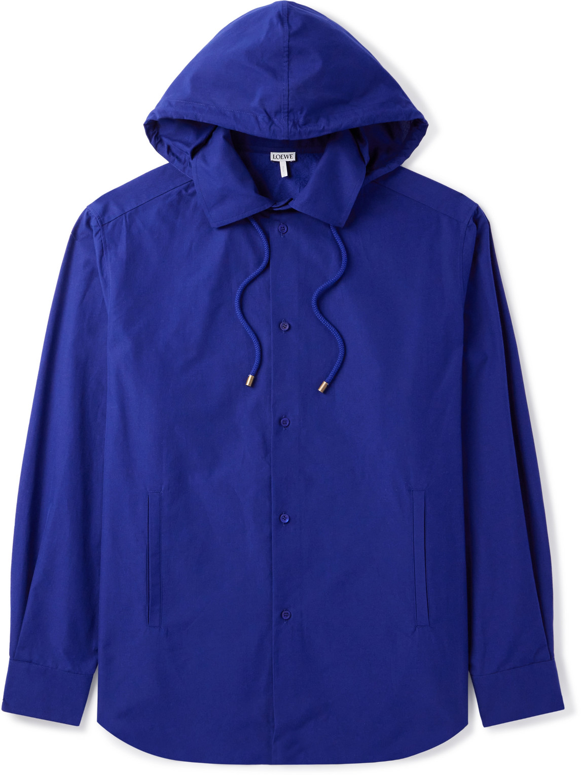 Loewe Logo-jacquard Cotton-twill Hooded Overshirt In Blue