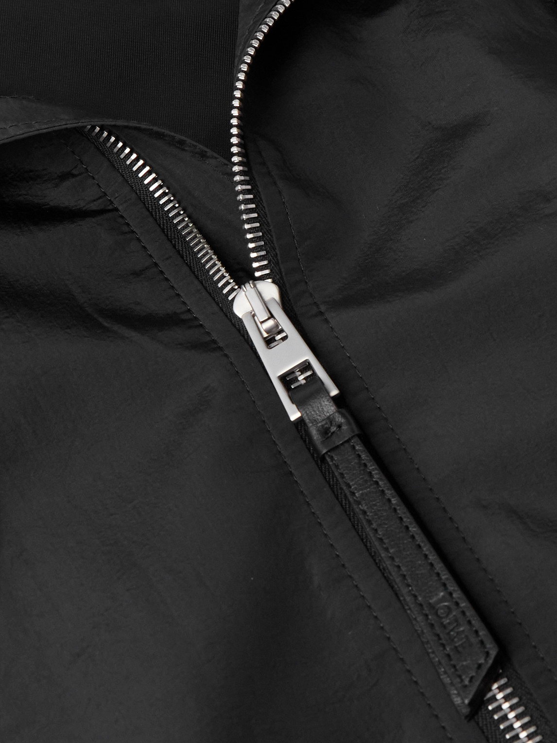 Shop Loewe Leather-trimmed Silk-blend Taffeta Hooded Jacket In Black
