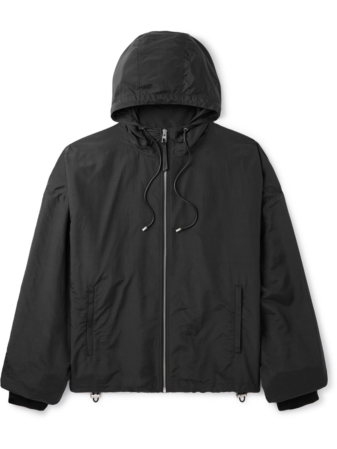 Loewe Leather-trimmed Silk-blend Taffeta Hooded Jacket In Black