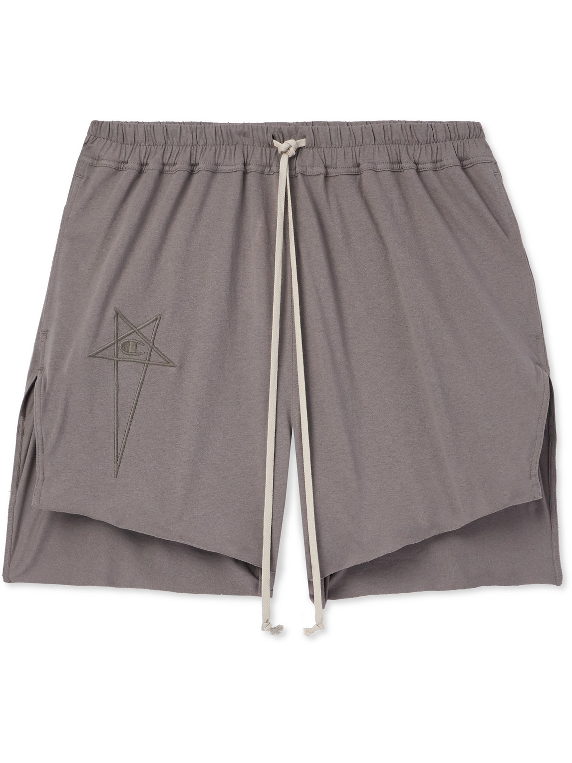 Rick Owens Champion Dolphin Logo-embroidered Organic Cotton-jersey Shorts In Gray