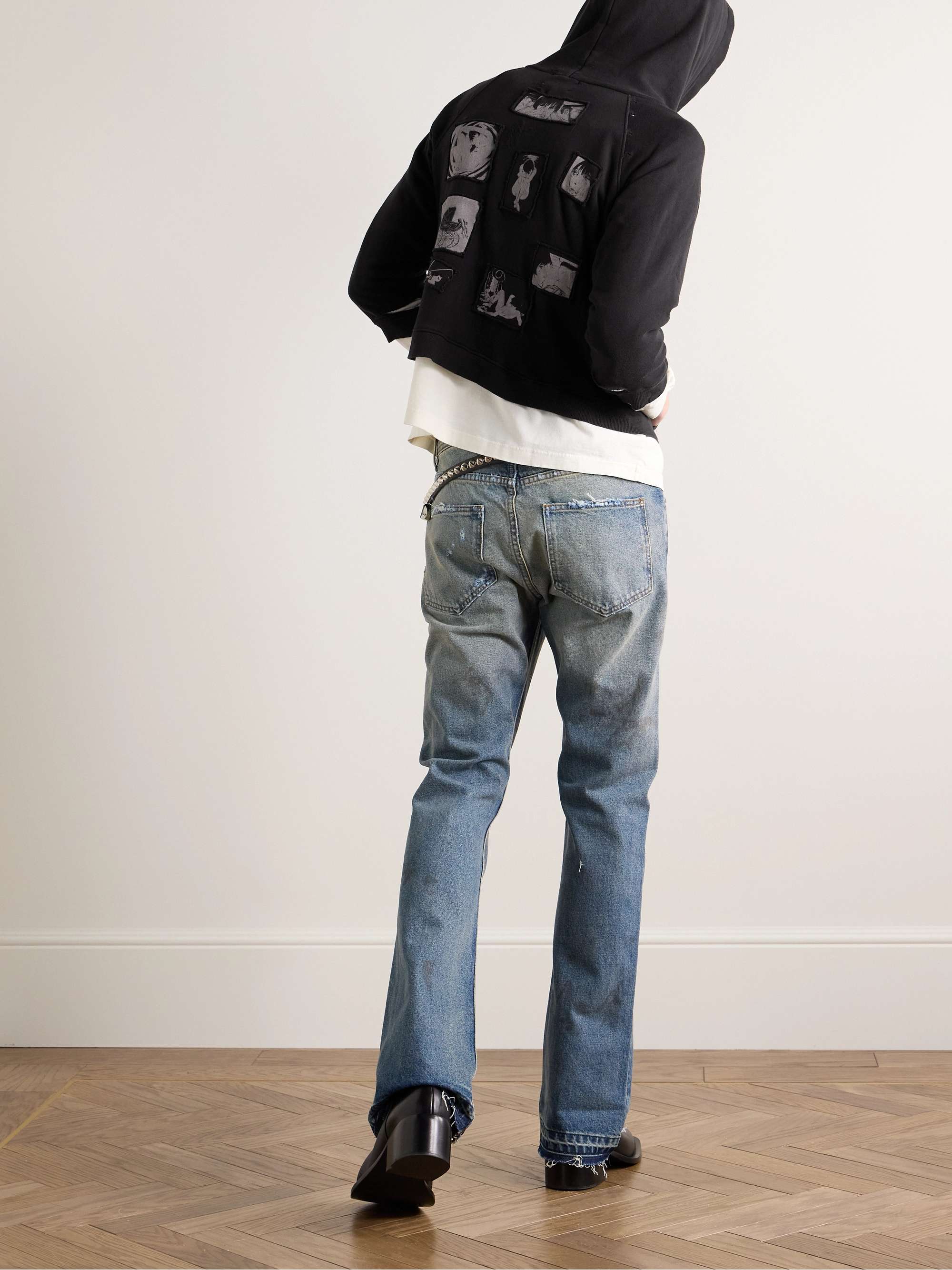 Bottle Slim Fit Cropped Distressed Logo Print Cotton Jersey Hoodie