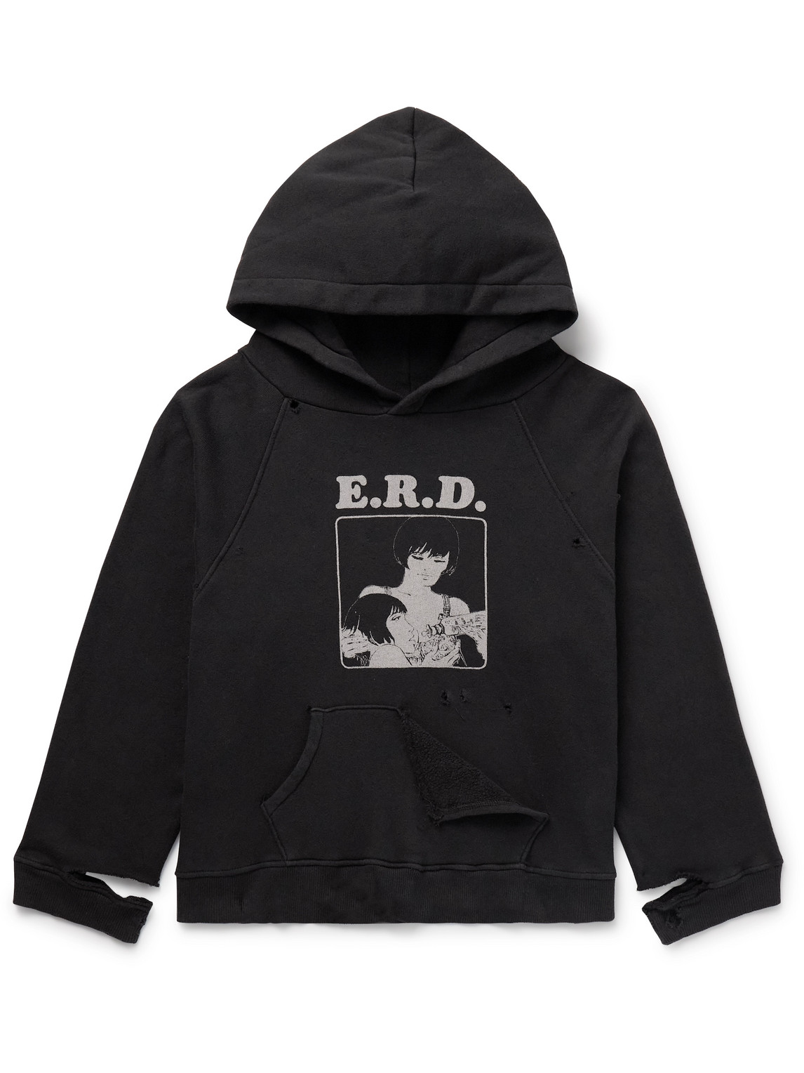 Enfants Riches Deprimes Bottle Slim-fit Cropped Distressed Logo-print Cotton-jersey Hoodie In Black