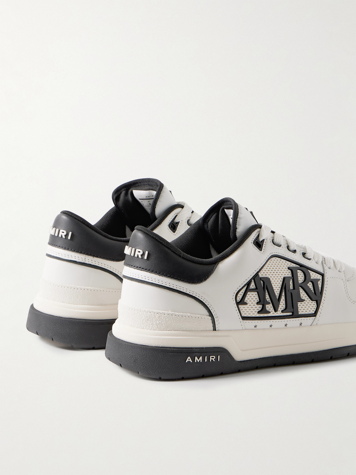 Amiri White Low Top Sneakers With Logo Patch On The Side And Contrasting Heel With Logo Lettering In Leath In Multi
