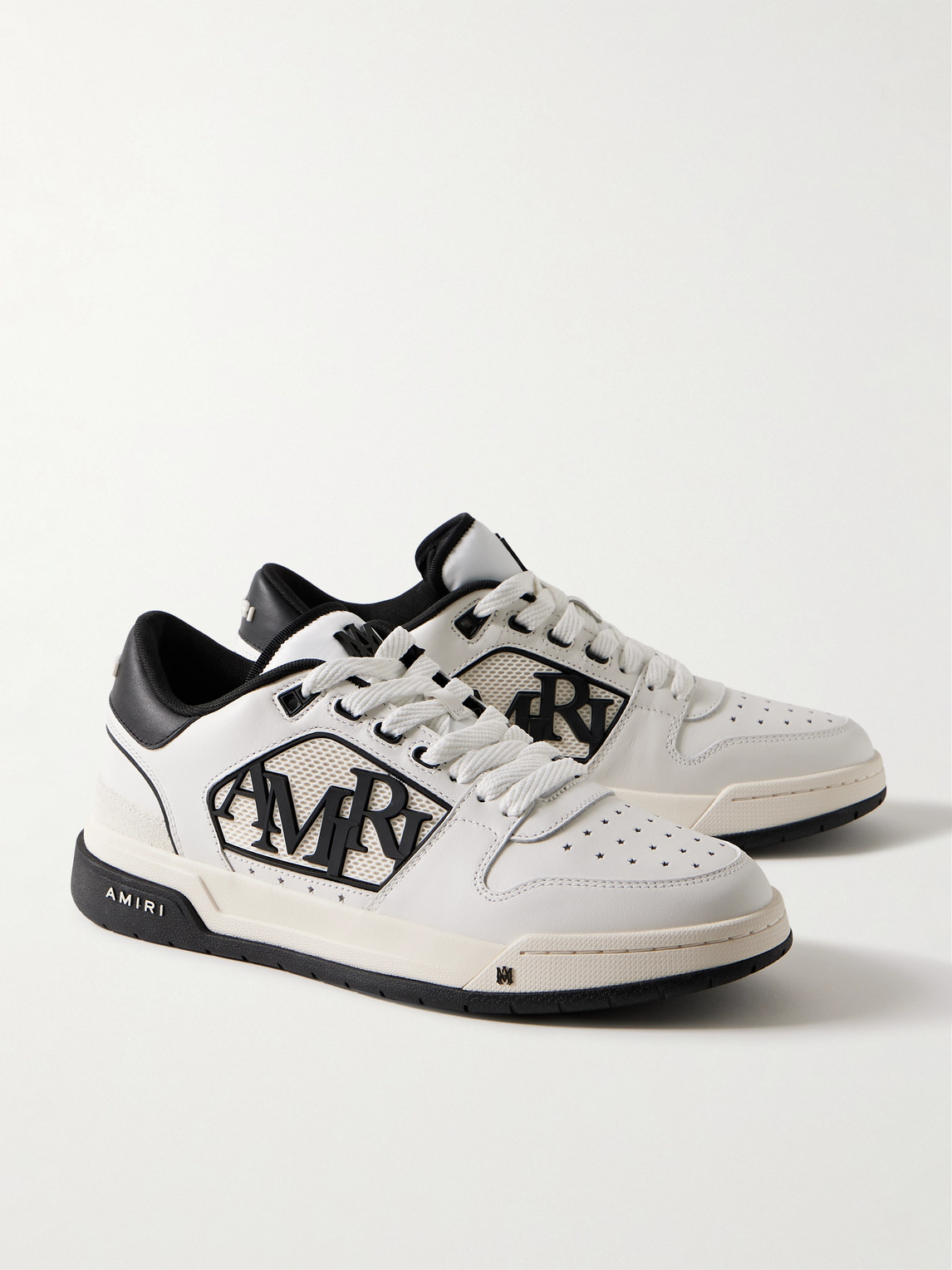 Amiri White Low Top Sneakers With Logo Patch On The Side And Contrasting Heel With Logo Lettering In Leath In Multi