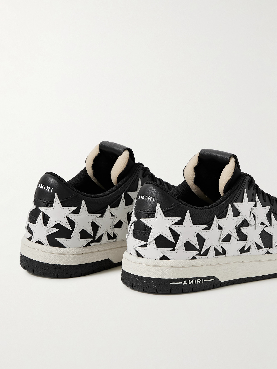 Shop Amiri Stars Low Appliquéd Leather Sneakers In Black