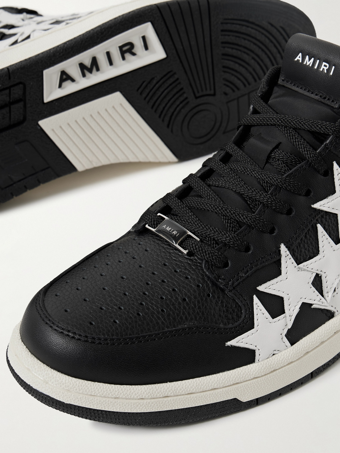 Shop Amiri Stars Low Appliquéd Leather Sneakers In Black