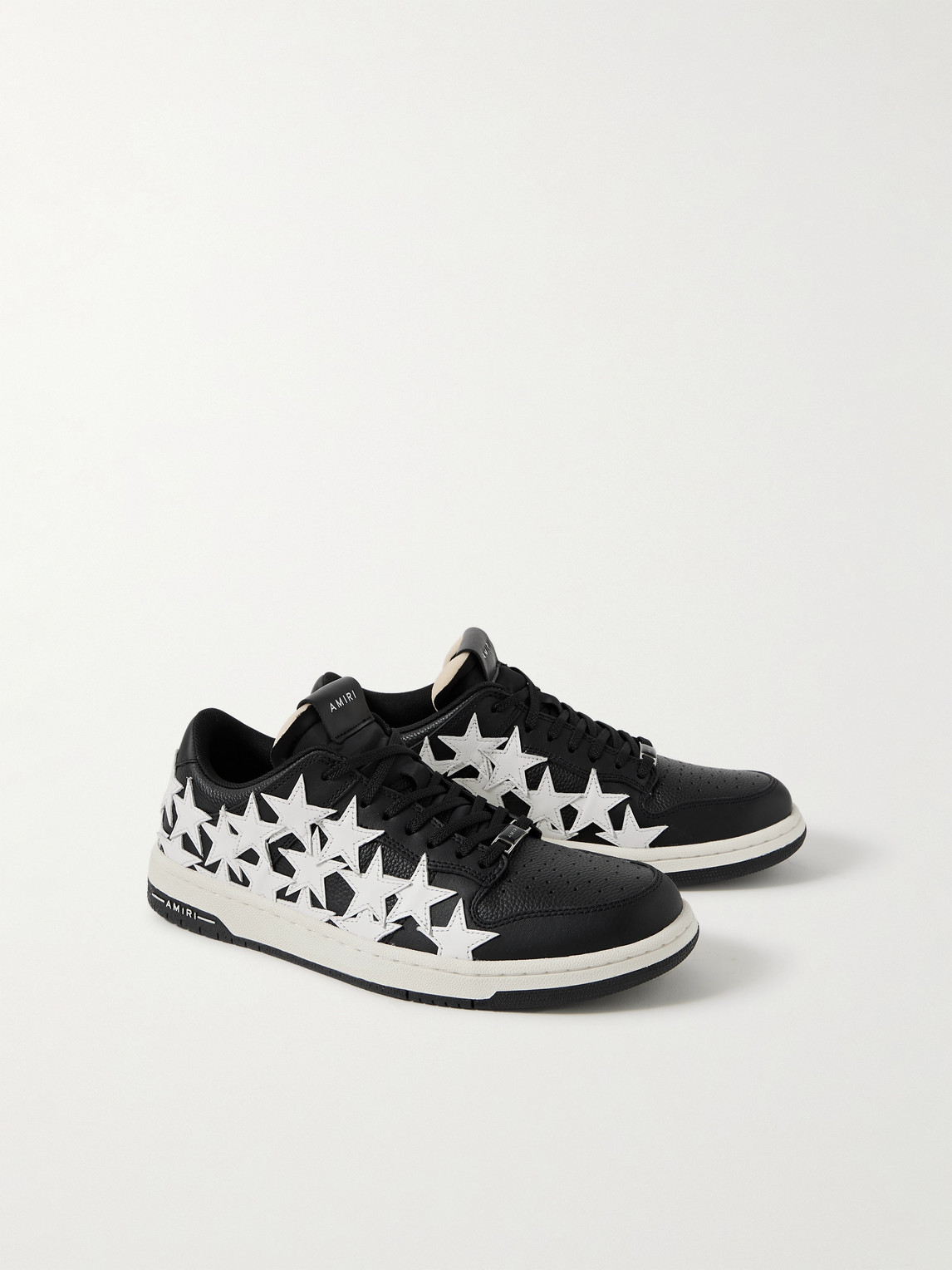 Shop Amiri Stars Low Appliquéd Leather Sneakers In Black