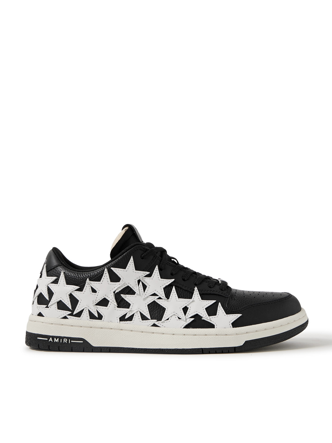 Shop Amiri Stars Low Appliquéd Leather Sneakers In Black