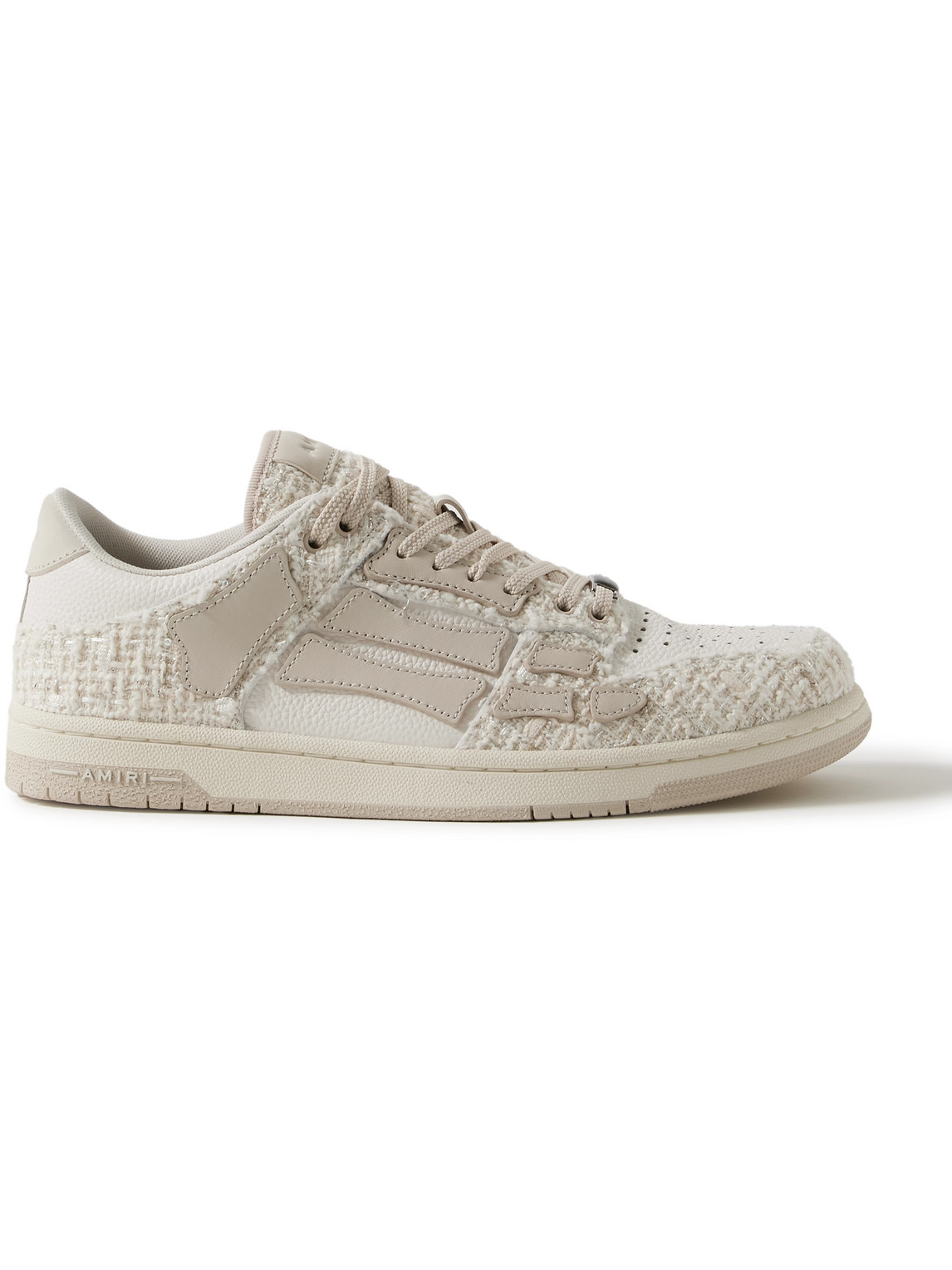 Amiri Skel-top Metallic Bouclé And Leather Trainers In Neutrals