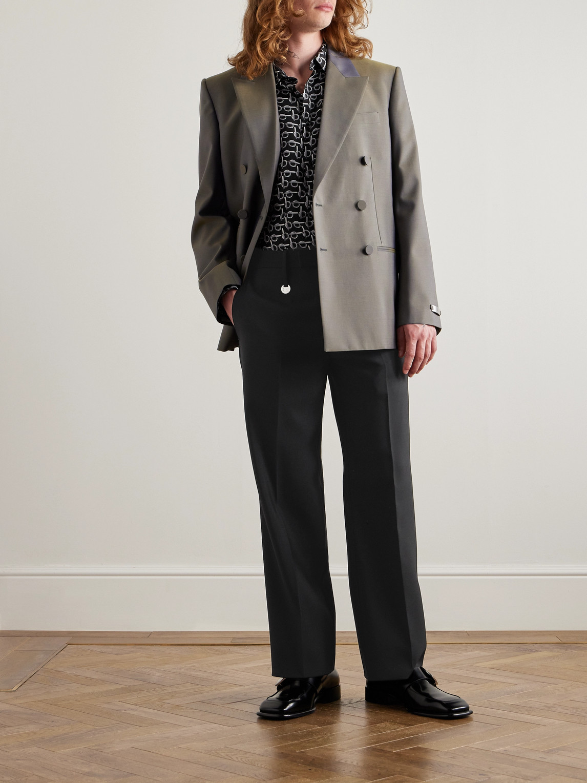 Shop Burberry Straight-leg Logo-embellished Wool Trousers In Black